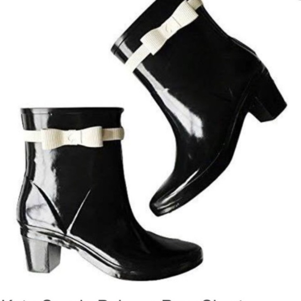Kate spade women’s Stylish Black Ankle rain Boots with White Bow size 10